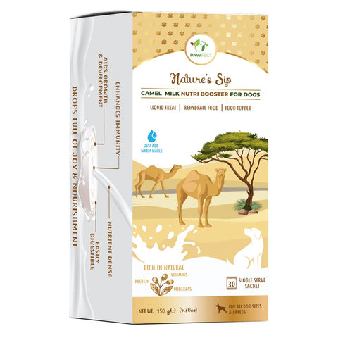 Pawfect Pet Foods Pvt Ltd - USA - Pawfect Nature's Sip 100% Natural Camel Milk Powder for Dogs & Puppies| Easily Digestible| Source of Vitamins, Minerals, Probiotics| Healthy Topper| Hydration Support | Milk Replacer for Dogs