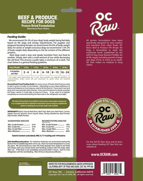 OC Raw - Freeze-Dried Sliders Dog Food