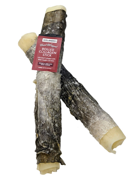 Icelandic+ - Rolled Beef Collagen Wrapped With Cod Skin 8" Chew Stick