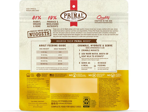 Primal Rabbit Formula Nuggets Grain-Free Raw Freeze-Dried Dog Food