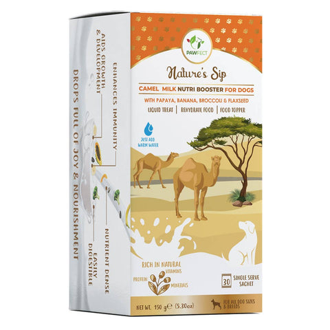 Pawfect Pet Foods Pvt Ltd - USA - Pawfect Nature's Sip Camel Milk Powder with Papaya, Banana, Broccoli & Flaxseeds| Easily Digestible| Pre & Probiotics| Healthy Topper| Low Glycemic| Hydration Support | Milk Replacer for Dogs