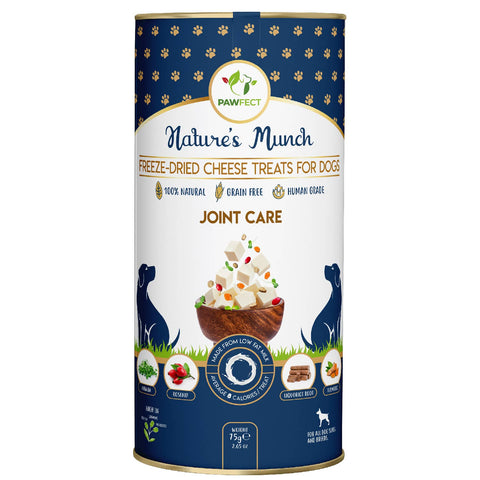Pawfect Pet Foods Pvt Ltd - USA - Pawfect Nature's Munch Freeze-Dried Joint Care Cheese treats for Dogs| 100% Natural| High Protein, Low Fat| 8 Calories per Treat| Grain-Free| Healthy Training Treat (75g/2.65oz)