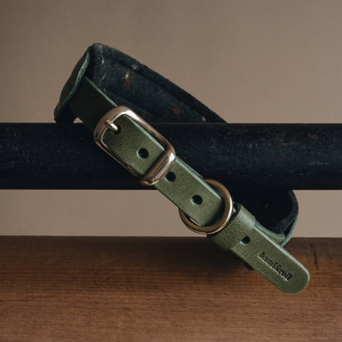 BAND&ROLL - Wool Padded Wide Dog Collar. Pine