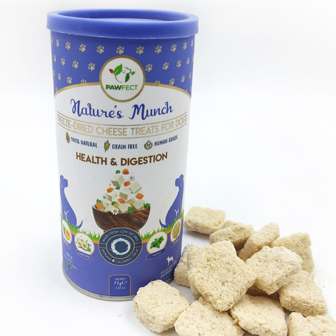 Pawfect Pet Foods Pvt Ltd - USA - Pawfect Nature's Munch Freeze-Dried cheese Functional Dog Treats for Health & Digestion | 100% Natural| High Protein, Low Fat| 8 Calories per Treat| Grain-Free| Healthy Training Treat (75g/2.65oz)