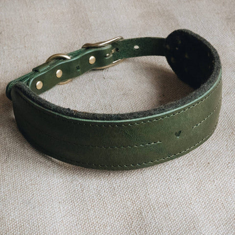 BAND&ROLL - Wool Padded Wide Dog Collar. Pine
