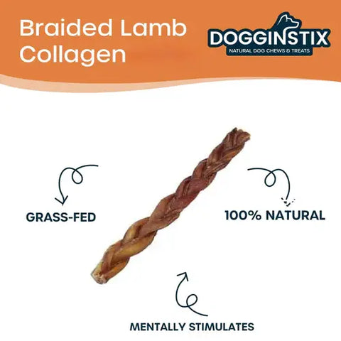 Dogginstix - 6" Braided Lamb Collagen Sticks