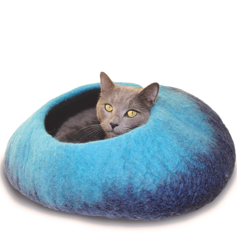 Karma Cat Inc. - Ombre Wool Pet Cave, Navy & Turquoise
