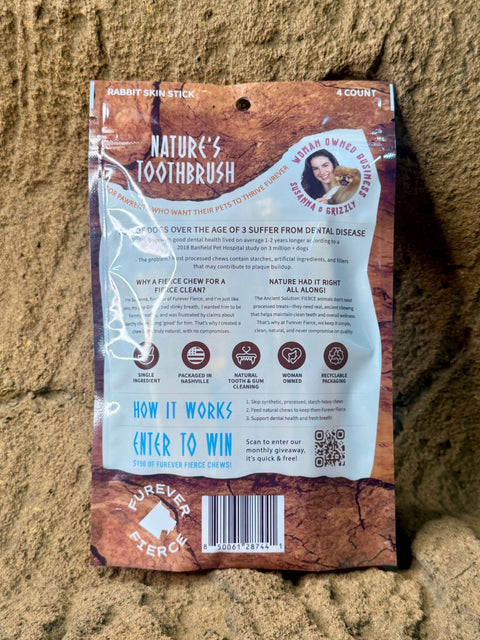 Furever Fierce (formerly Furever Primal) - Rabbit Skin Stick Bag of 4 Dog Chew - Single Ingredient