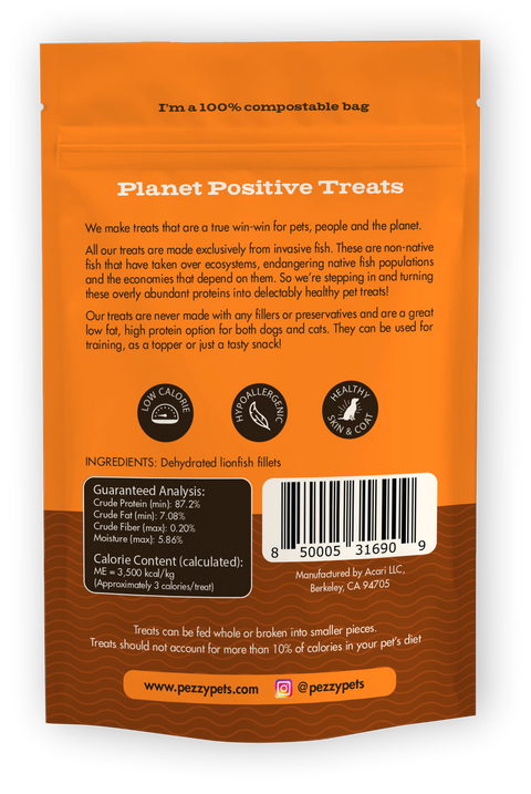 Pezzy Pets - Lionfish Sticks (Single Ingredient Dog & Cat Treats)