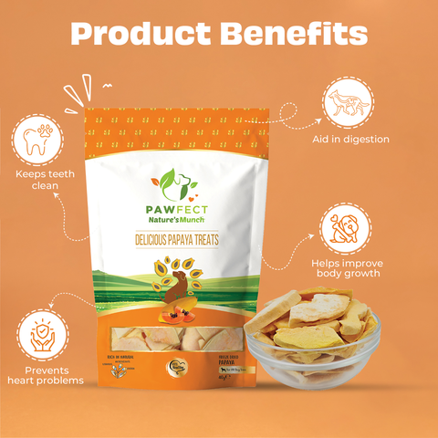 Pawfect Pet Foods Pvt Ltd - USA - Pawfect Nature's Munch Freeze-Dried Papaya Treats for Dogs | Vegan Treat| Prevents Heart Problems | 100% Natural | Grain & Gluten Free | Low Calorie Training Treats (40g/1.41oz)
