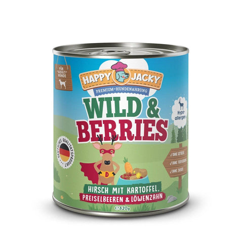HAPPY JACKY - HAPPY JACKY | extra sensitive high-premium wet food for dogs without grains | venison with potatoes, cranberries & dandelion | without preservatives, sugar-free
