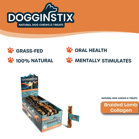 Dogginstix - 6" Braided Lamb Collagen Sticks