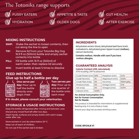 Totoniks Gut Health & Hydration Refill Pack – for big dogs over 33lb (15kg)