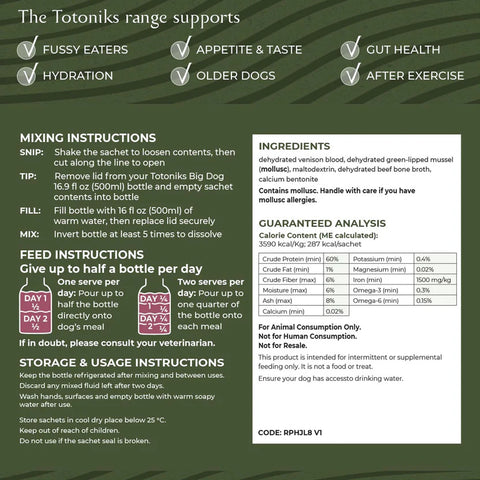 Totoniks Hip, Joint & Hydration Starter Pack – for big dogs over 33lb (15kg)