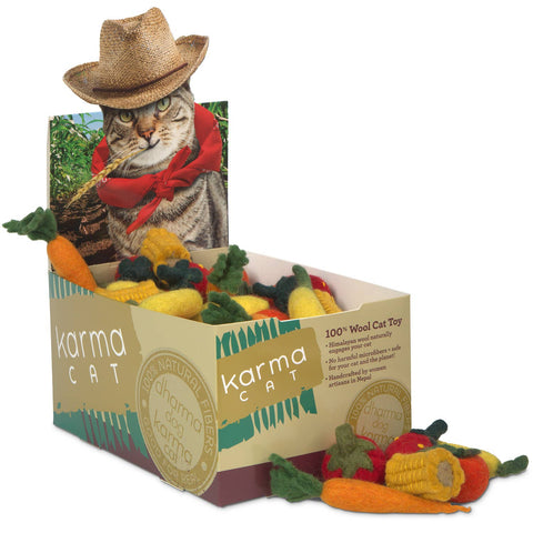 Karma Cat Inc. - Farmer Cat Wool Pet Toy - 60 Asst. Counter Display