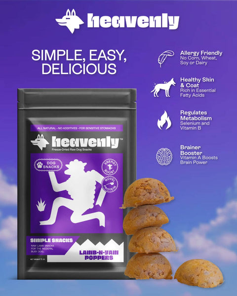Heavenly Pet Food - Heavenly Simple Snacks - Lamb-N-Yam Poppers Dog Treats