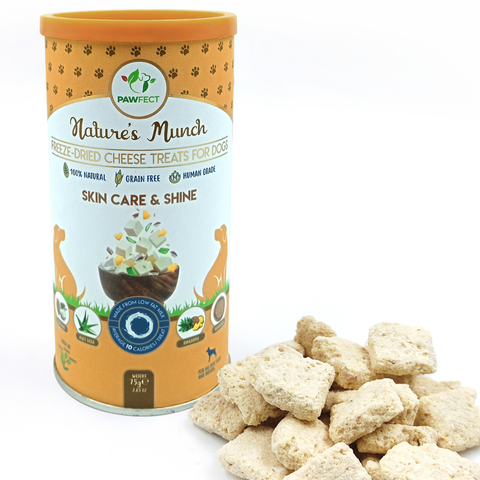 Pawfect Pet Foods Pvt Ltd - USA - Pawfect Nature's Munch Freeze-Dried Skin Care Cheese Treat for Dogs| 100% Natural| High Protein, Low Fat| 8 Calories per Treat| Grain-Free| Healthy Training Treats (75g/2.65oz)