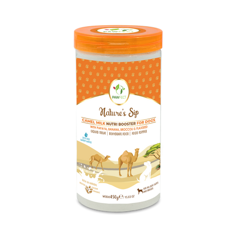 Pawfect Pet Foods Pvt Ltd - USA - Pawfect Nature's Sip Camel Milk Powder with Papaya, Banana, Broccoli & Flaxseeds| Easily Digestible| Pre & Probiotics| Healthy Topper| Low Glycemic| Hydration Support | Milk Replacer for Dogs