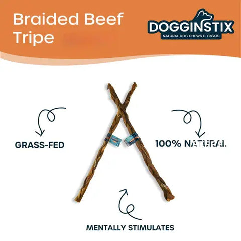 Dogginstix - 12" Braided Beef Tripe Sticks