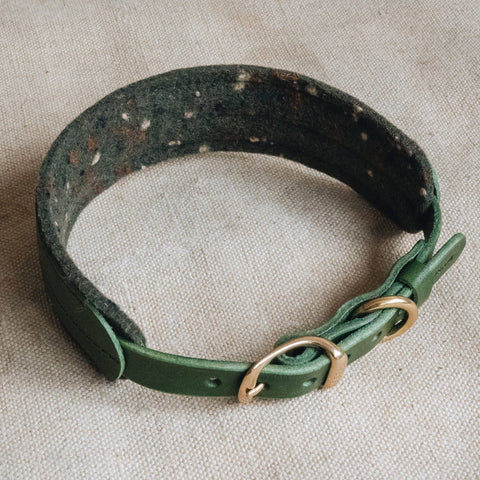 BAND&ROLL - Wool Padded Wide Dog Collar. Pine