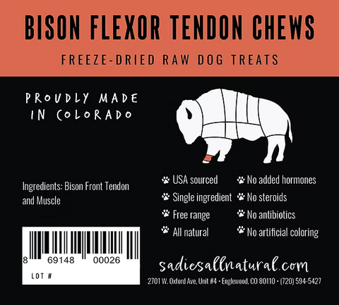 Sadie's All Natural mini/regular Bison Flexor Tendon Chews