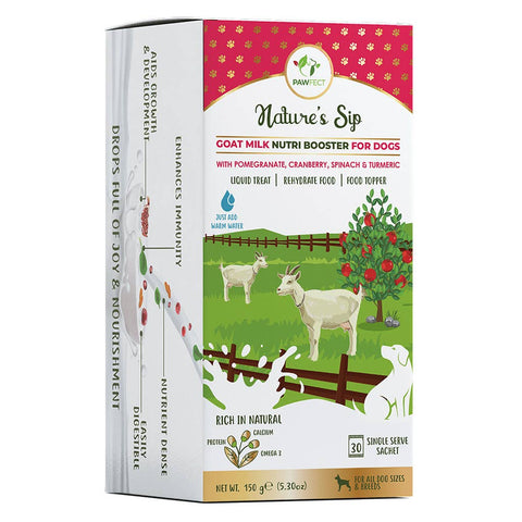 Pawfect Pet Foods Pvt Ltd - USA - Pawfect Nature's Sip Goat Milk Powder with Pomegranate & Cranberries| Easily Digestible| Pre & Probiotics| Healthy Topper| Hydration Support| Milk Replacer for Dogs