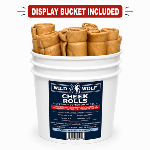 Wild Wolf Bully Sticks - 9-12” Peanut Butter Collagen Cheek Rolls (Case of 25)