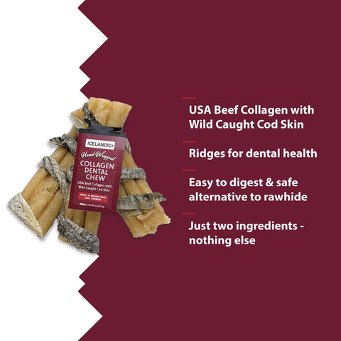 Icelandic+ - Beef Collagen Dental Chew Wrapped With Cod Skin  4"