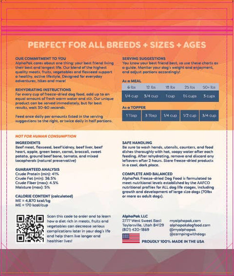 Camping With Dogs and AlphaPak - ALPHAPAK RAW FREEZE DRIED DOG FOOD BEEF 16 OZ