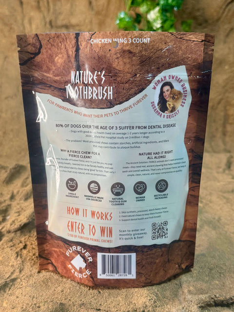 Furever Fierce (formerly Furever Primal) - Chicken Wing Bag of 3 Dog Chews - Natural Single Ingredient