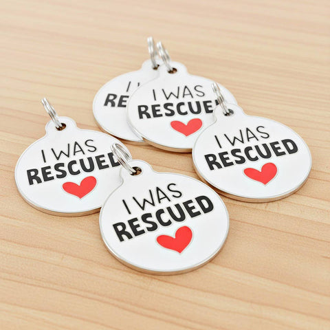 Bad Tags - Enamel Dog ID Tag w/ Personalized QR Code - I Was Rescued