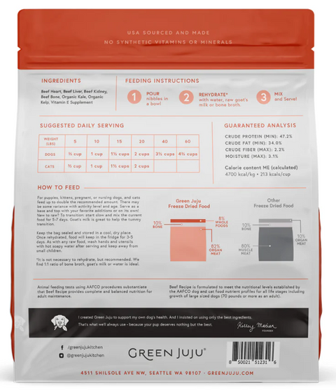 Green JuJu - Beef Recipe Freeze Dried Raw Diet for Dogs and Cats
