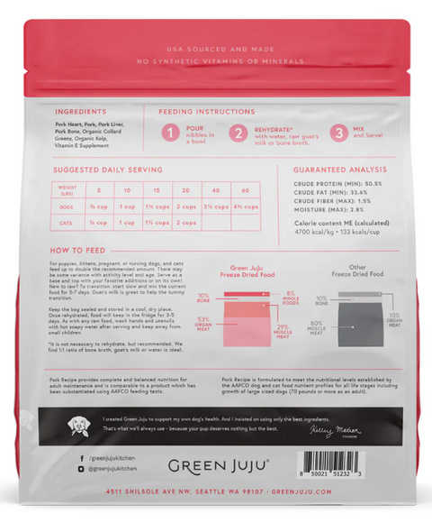 Green JuJu - Pork Recipe Freeze Dried Raw Diet for Dogs and Cats