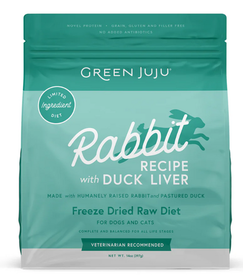 Green JuJu - Rabbit Recipe with Duck Liver Freeze Dried Raw Diet for Dogs and Cats