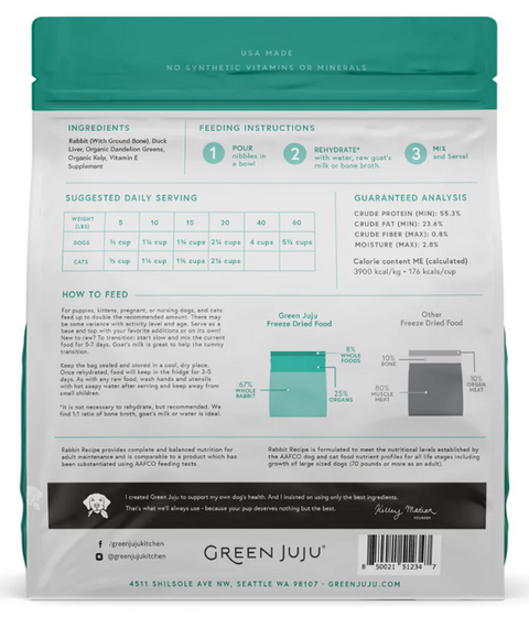 Green JuJu - Rabbit Recipe with Duck Liver Freeze Dried Raw Diet for Dogs and Cats