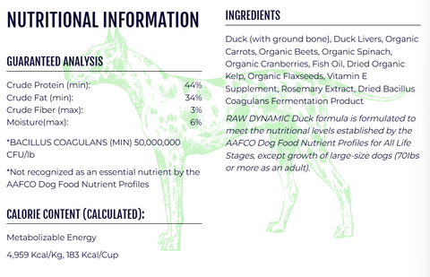 Raw Dynamic - Freeze-Dried Raw DUCK FORMULA FOR DOGS