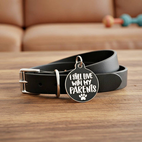 Bad Tags - Dog ID Tag with Personalized QR Code - Live with my Parents