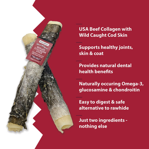 Icelandic+ - Rolled Beef Collagen Wrapped With Cod Skin 8" Chew Stick