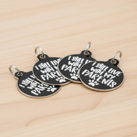 Bad Tags - Dog ID Tag with Personalized QR Code - Live with my Parents