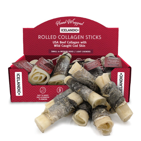 Icelandic+ - Rolled Beef Collagen Wrapped With Cod Skin 4" Chew Stick