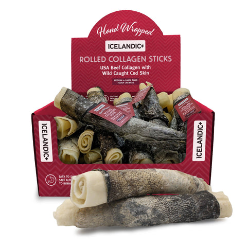 Icelandic+ - Rolled Beef Collagen Wrapped With Cod Skin 8" Chew Stick