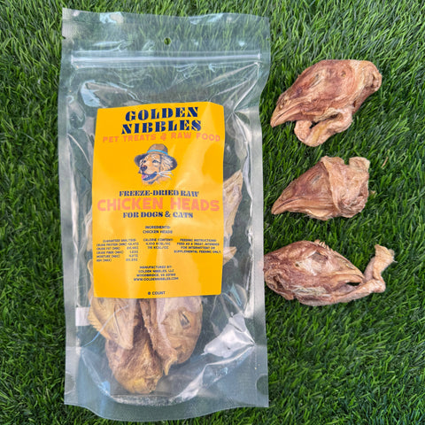 Golden Nibbles - Chicken Head - Bag of 8 - Freeze-Dried Treat for Dogs