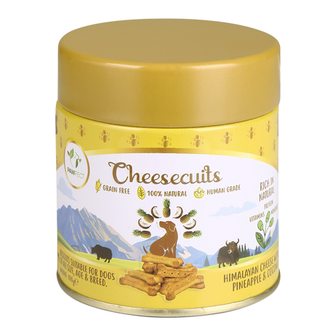 Pawfect Pet Foods Pvt Ltd - USA - Pawfect Cheesecuits | Cheese biscuits for dogs with 75% Cheese & 25% Pineapple, Coconut & Eggs | All-natural training treats | High protein reward treats | Grain-free| Hypoallergenic| (100g/3.53oz)