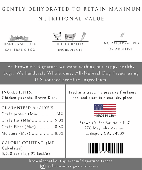 Brownie's Dog Treats - Chicken Gizzards & Rice Bites -  4 Oz Package