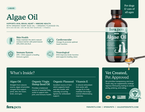Fera Pets - Vegan Omega-3, 6, 9s Algae Oil for Dogs & Cats