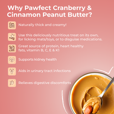 Pawfect Pet Foods Pvt Ltd - USA - Pawfect Peanut Butter with Cranberry & Cinnamon for Dogs & Puppies  | 100% Natural Peanut Butter | No Added Sugar, Salt, Palm Oil | No Sweeteners, No Xylitol | Healthy Lickable Dog Treat