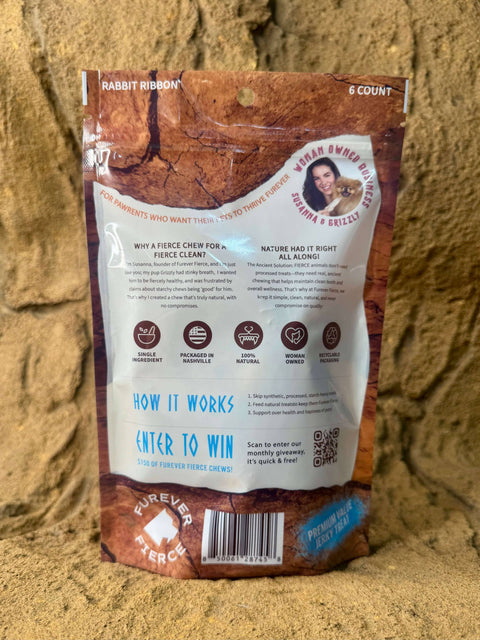 Furever Fierce (formerly Furever Primal) - Rabbit Ribbon Bag of 5 - Natural Single Ingredient Dog Chew