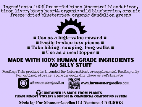 Fur Monster Goodies LLC - Bark: 100% Grass-Fed Bison & Wild Organic Blueberry