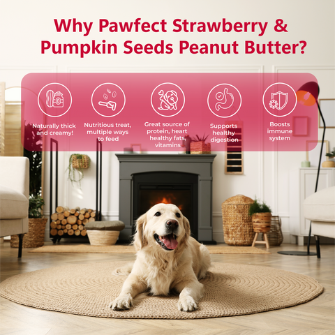 Pawfect Pet Foods Pvt Ltd - USA - Pawfect Peanut Butter with Strawberry & Pumpkin Seeds for Dogs & Puppies | 100% Natural| No Added Sugar, Salt, Palm Oil | No Sweeteners, No Xylitol | Healthy Dog Treat (275g/9.70oz)
