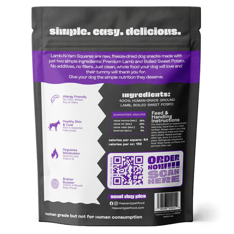 Heavenly Pet Food - Heavenly Simple Snacks - Lamb-N-Yam Squares Dog Treats